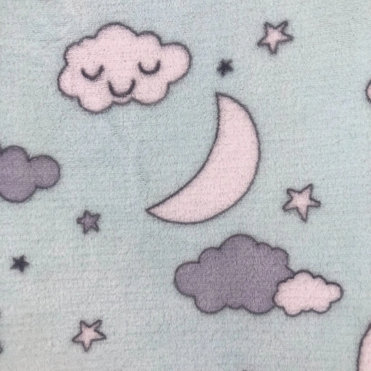 Printing Flannel Fleece Baby Receiving Blanket with Cute Mint Moons & Stars for Boys and Girls