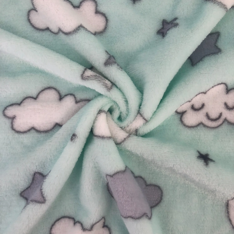 Printing Flannel Fleece Baby Receiving Blanket with Cute Mint Moons & Stars for Boys and Girls