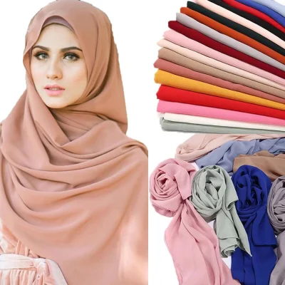 Longues écharpes Crinkle Bubble Mousseline de Soie Femmes Musulmanes Hijab Châle